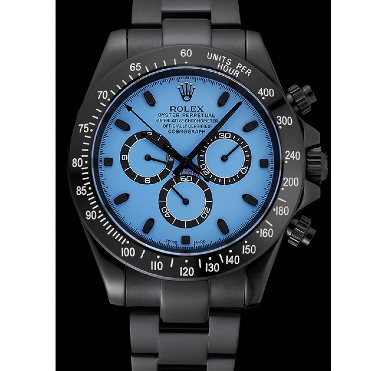 Aaa replica watch Black Dial Rolex And Daytona Steel 1454250 Case Stainless Blue And Cosmograph Bracelet Black 0601